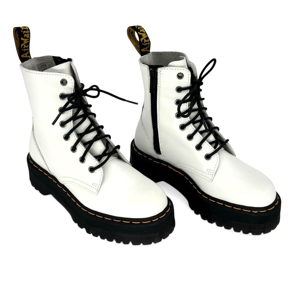 Dr. Martens Jadon White Platform Boots Lace Up Zip Combat Edgy Women's Size 8 - Picture 3 of 11
